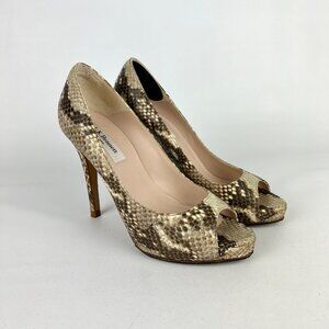 LK Bennett Womens Snake Embossed Peep Toe Pumps Brown Leather Heels size 36 US 6